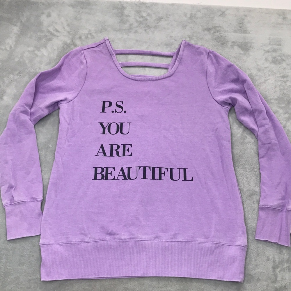 Ideology Lavender " PS You are Beautiful" Scoop neck Sweatshirt L New